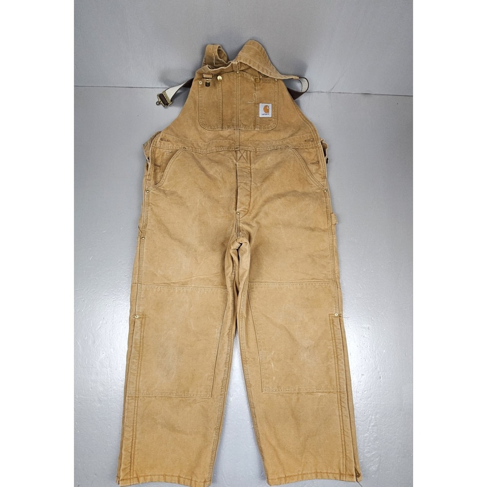 Carhartt Overalls Mens 40x28‎ Vintage Duck Lined Bib Tan Double Knee